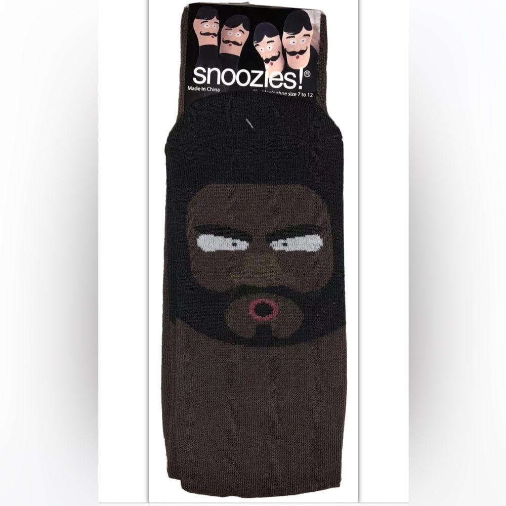Snoozies Crew Socks 1 Pair Men's Shoe 7-12  Brown White a Face On Your Feet NEW!